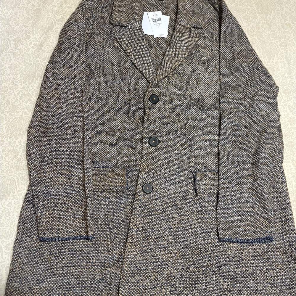 Beautiful Brown and blue Tweed Button-Up lightweight Coat